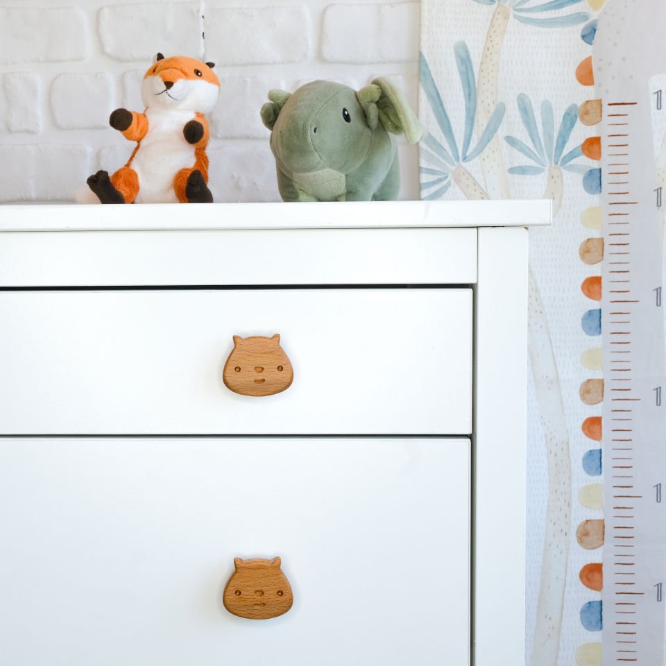 Kedi Desenli Bebek Çocuk Odası Ahşap Dolap Çekmece Kulpu