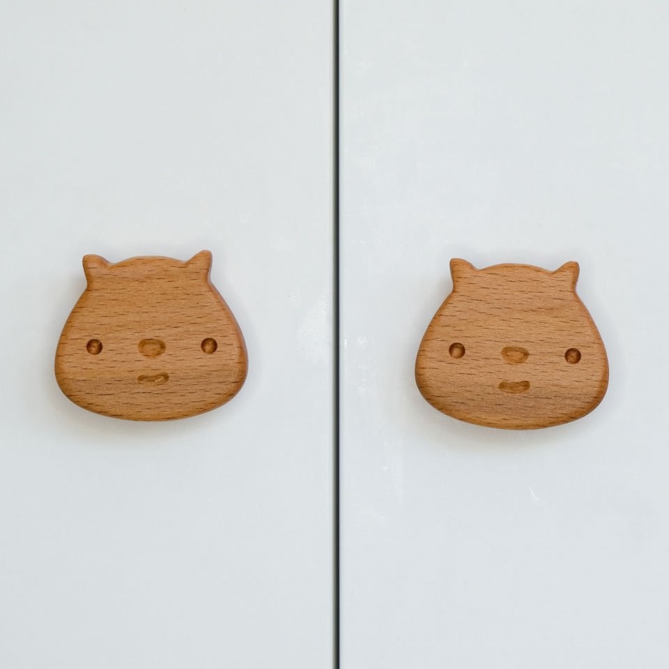 Kedi Desenli Bebek Çocuk Odası Ahşap Dolap Çekmece Kulpu