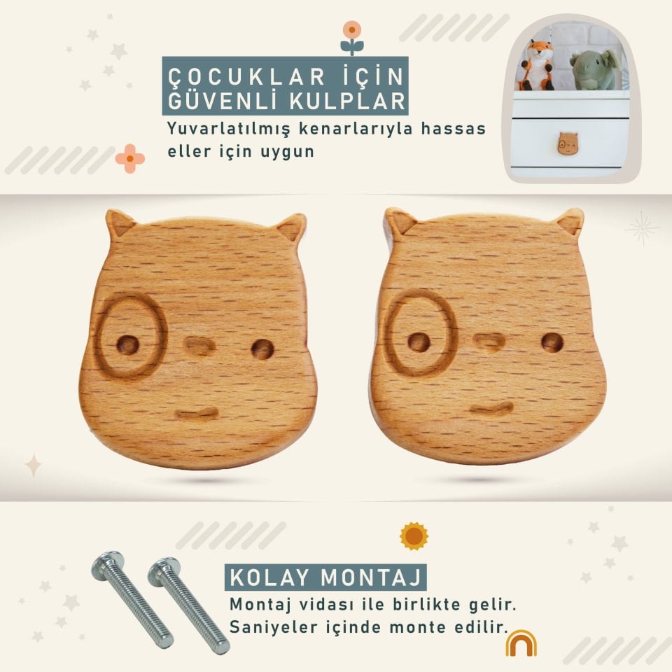 Köpek Desenli Bebek Çocuk Odası Ahşap Dolap Çekmece Kulpu