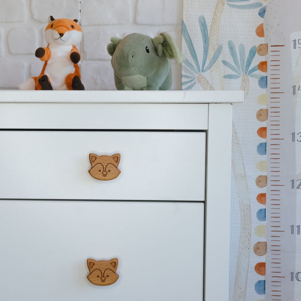 Tilki Desenli Bebek Çocuk Odası Ahşap Dolap Çekmece Kulpu